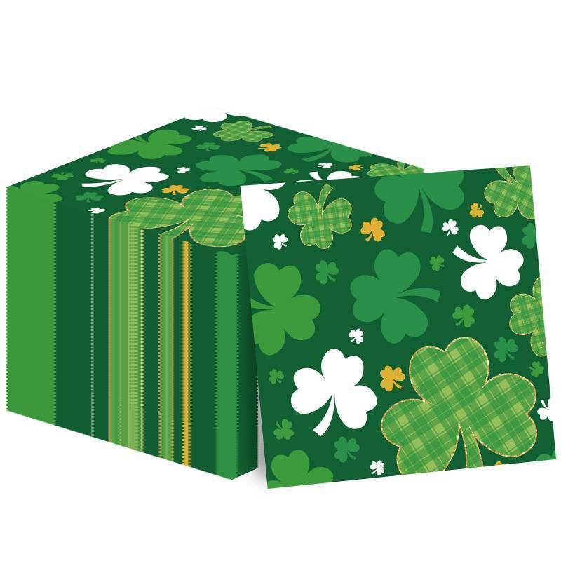lot 32803 image: St Patricks Day Paper Napkins, Disposable Shamrock Luncheon Dinner Cocktail Napkins for Saint Patricks Day Table Decorations, Irish-Themed Birthday Party Supplies 50 pcs - Retail $7