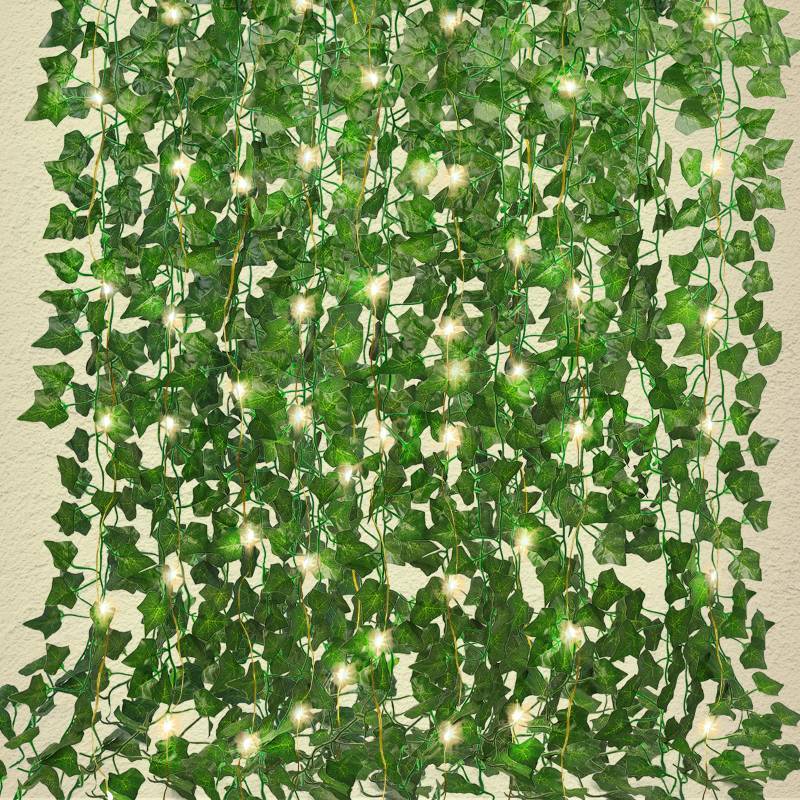lot 32814 image: RECUTMS Artificial Ivy Vines 250 FT with 300 LED String Light Leaf Garland Fake Hanging Plants for Long Leaves Greenery Room Garden Office Wedding Wall Shower Patio Outdoor Indoor Decor (36 Pack) - Retail $36