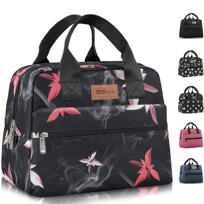 lot 50786 image: HOMESPON Insulated Lunch Bag for Women Men Lunch Box Cooler Lunch Tote for Work Picnic (Pink Flowers) - Retail $14