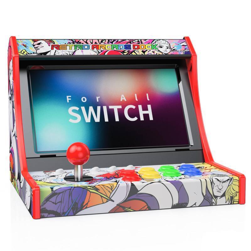 lot 7726 image: Retro Arcade Machine for Switch & Switch 2, Mini Classic-Style Arcade Cabinet for Your Home with Joystick, Includes 12 Game Cards (Screen Not Included) - Retail $85