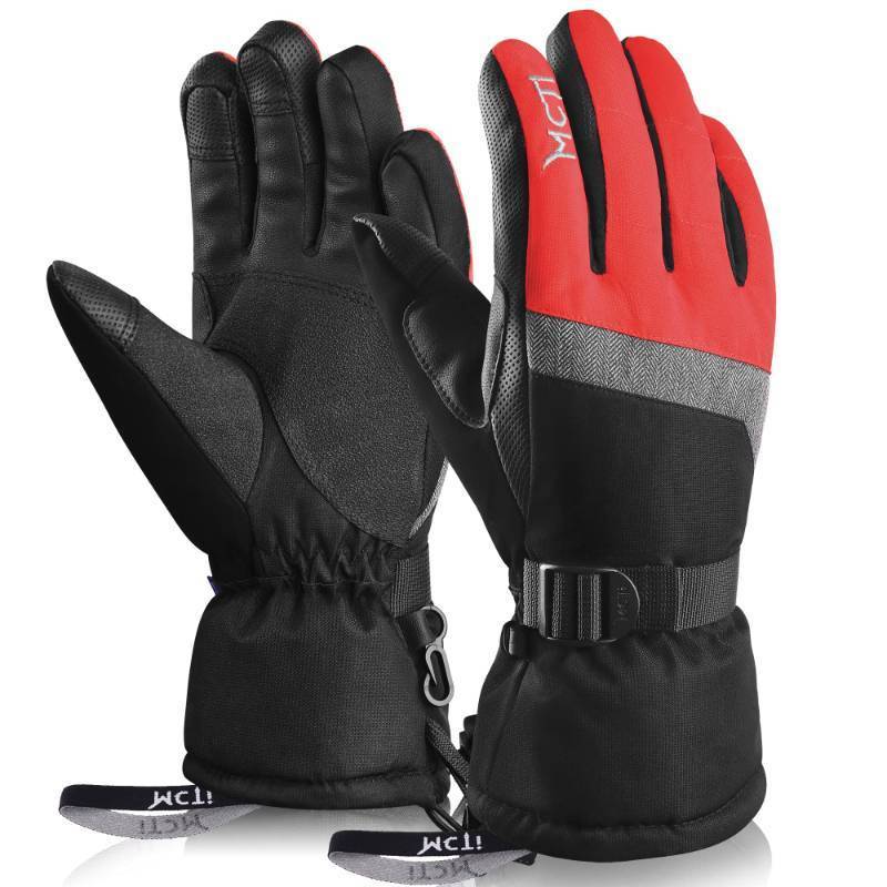 lot 41466 image: MCTi Ski Gloves,Winter Waterproof Snowboard Snow 3M Thinsulate Warm Touchscreen Cold Weather Women Gloves Wrist Leashes Red Small - Retail $25