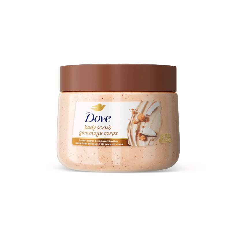 lot 29423 image: Dove Brown Sugar and Coconut Butter Body Scrub Exfoliates and Deeply Nourishes for Smooth, Radiant Skin 15 oz - Retail $8