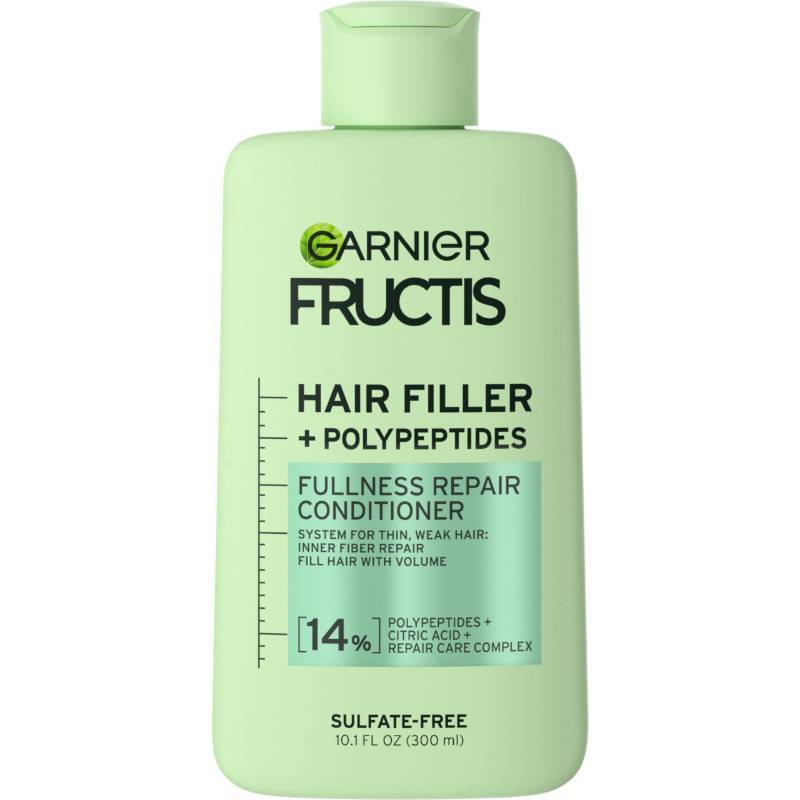 lot 32350 image: Garnier Fructis Hair Filler Fullness Repair Conditioner, Volumizing Conditioner with Polypeptides and Hair Repair Complex for Thin, Weak Split Ends, 10.1 Fl Oz - Retail $8