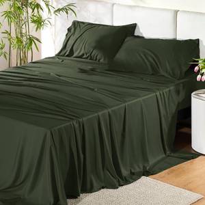 lot 23057 image: Bedsure Queen Sheet Set, Rayon Derived from Bamboo, Cooling Sheets, PureWoven, Breathable & Soft, Deep Pocket Up to 16 Inches, Hotel Luxury Silky Bedding for Hot Sleepers, Olive Green - Retail $68