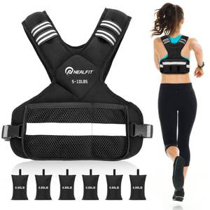 lot 23062 image: NEALFIT Weighted Vest for Women and Men, 5-10lb11-20lb18-30lb Adjustable Weighted Vest with Reflective Strip, Body Weight Vest for Walking, Running, Fitness, Strength Training (Black, 5-10 lbs) - Retail $15