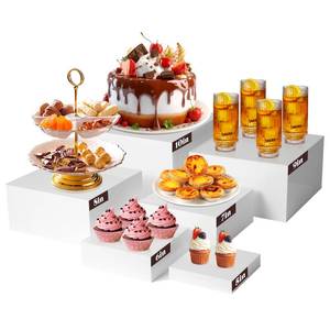 lot 23087 image: Cryozeo 6PCS Buffet Risers, Food Risers for Buffet Table, Display Stand Shelf for Party Catering Dessert Collectibles, White Acrylic Cube Boxes Nesting Risers with Hollow Bottoms (Size 10 9 8 7 6 5)