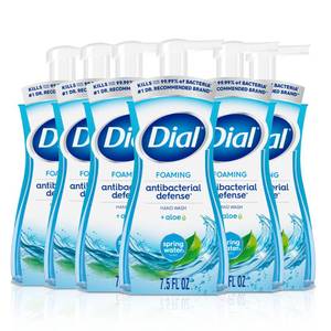 lot 23092 image: Dial Antibacterial Defense Foaming Hand Soap  Aloe, Spring Water Scent, 7.5 Fl Oz (Pack of 4), Dermatologist-Tested Hand Wash, Gentle on Skin - Retail $13