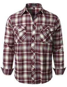lot 23103 image: LucMatton Mens Flannel Shirt Casual Regular-Fit Long-Sleeve Button-Down Plaid Shirt Burgundy White Large - Retail $15