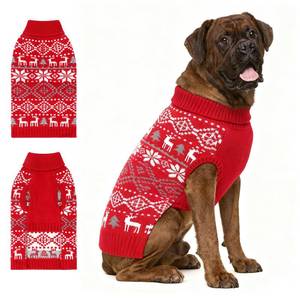 lot 23104 image: BWOGUE Extra-Large Dog Christmas Sweaters, Snowflake Reindeer Dog Turtleneck Sweaters with Leash Hole, Knitted Pullover Pet Clothes(3XL) - Retail $13