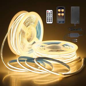 lot 23118 image: 24V COB Led Light Strip 3000K 100FT with Dam-Process Bluetooth Dimmable Flexible COB LED Strip Tape Light with Remote for Bedroom Warm White CRI90 480LEDM Hight Density for Home Lighting 30M2roll - Retail $70