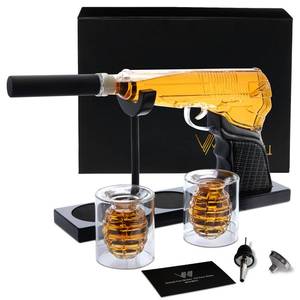 lot 24300 image: Gun Whiskey Decanter Set for Men 14oz Gun Decanter  2 Grenade Glasses Premium Whiskey Decanter Sets for Men, Great Gift Idea for Special Occasions & Celebrations - Retail $35