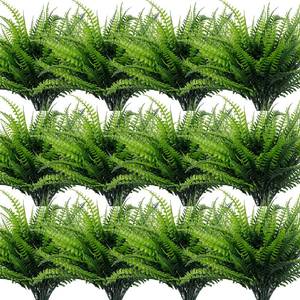 lot 24303 image: TURNMEON 20 Bundles Artificial Plants Outdoor Faux Boston Fern 17 Inch Long Length Summer Decor, Fake Plants UV Resistant No Fade Plastic Greenery Shrubs Flowers for Garden Porch Indoor Cemetery Decor - Retail $24