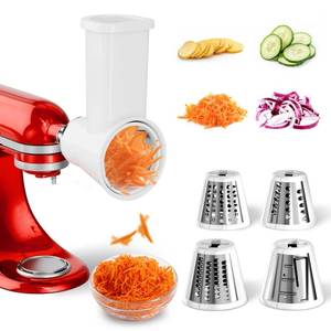 lot 24304 image: Slicer Shredder Attachment for KitchenAid Stand Mixer, Cheese Grater Attachment for Kitchenaid, Salad Maker, Grinding Powder, Dishwasher Safe with 4 Blades, White - Retail $30
