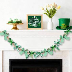 lot 24309 image: Presentastic 6Ft St Patricks Day Shamrock Garland, Handmade St Patricks Day Decorations Burlap Garland with LED Lights & Photo Clips for Mantel, Fireplace, Wall, Door, Party, Farmhouse Home Decor