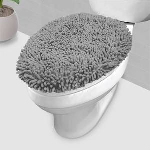 lot 24310 image: LuxUrux Toilet Lid Cover with Stretch Fit Elastic Band Chenille Microfiber Toilet Seat Non-Slip Cover for Bathroom Soft Plush, Machine Wash And Dry, Comfort & Clean Look (18 x 21, Light Gray) - Retail $25