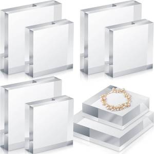 lot 24322 image: Remerry 8 Pieces Acrylic Display Block 3 x 3 x 1 Inch, 4 x 4 x 1 Inch Clear Polished Acrylic Square Display Cube Block Stand Holder for Rings Jewelry Ornaments - Retail $29