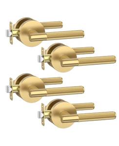 lot 24323 image: Asidrama 4 Pack Passage Champagne Bronze Door Handles, Door Lever with Door Knobs Indoor for Bedroom or Bathroom, Heavy Duty Door Handles Interior with Locks for Left Right Sided Doors - Retail $106
