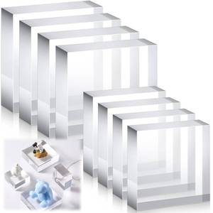 lot 24324 image: Vicenpal 8 Pcs Acrylic Square Display Block Clear Polished Cube Jewelry Stand Solid Acrylic Pedestal Stand Crystal Ring Showcase Holder Display Base for Riser(3 x 3 x 1 Inch, 2 x 2 x 1 Inch) - Retail $25