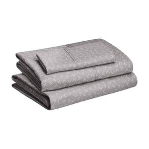 lot 24326 image: Amazon Basics 3-Piece Lightweight Super Soft Easy Care Microfiber 14 Deep Pockets Sheet Set, Twin XL, Gray Arrows, Printed - Retail $14
