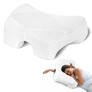 lot 24331 image: Eliteguard Side Sleeper Pillow with Arm Hole, Shoulder Relief System, Arm Pillow for Neck and Shoulder Pain, Premium Memory Foam, Suitable for Side, Back and Stomach Sleepers - White, 6in Height - Retail $80