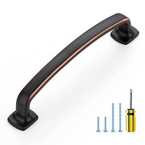 lot 24336 image: Ravinte Arch Cabinet Pulls Solid 10 Pack 5 Inch Oil Rubbed Bronze Kitchen Cabinet Handles Flat Square Foot Curved Drawer Pulls Hardware for Kitchen Cabinet - Retail $31