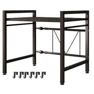 lot 24337 image: LUCKY KVW Microwave Oven Rack, Microwave stand,Adjustable Shelf with 6 Hooks Microwave Shelf, Microwave Rack, Extendable Kitchen Microwave Stand, Microwave Stand with Storage (shelf 001) - Retail $26