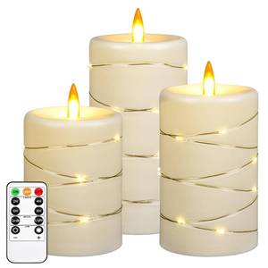 lot 24338 image: Da by Flameless Candle with Recessed Fairy Lamp, Dynamic Flame Candle Battery Powered with Timer & Remote Control 3-Piece Set - Retail $18
