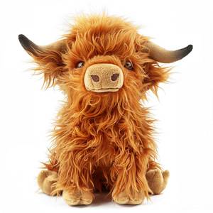 lot 24340 image: FSUGT Highland Cow Stuffed Animal Toy, Adorable Highland Cow Plush, Scottish Cow Plush Toy, Farm Animal Cattle Plush Decor Gifts for Kids Baby Girls Boys (Brown Cow) - Retail $13