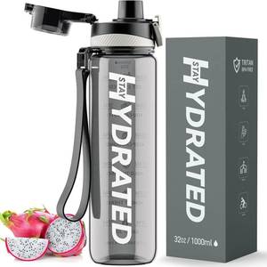 lot 24351 image: Water Bottle, 32 oz Motivational Water Bottles with Time Marker-Tritan & BPA Free, Sports Water Bottle with Time to Drink & Strap, Wide Mouth, Leakproof -Gift for Christmas Gym Fitness & Outdoor