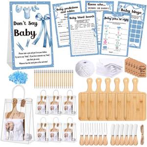 lot 24354 image: Maitys 360 Pcs Funny Baby Shower Games Kit with Prizes for Guests Gifts Includes Bamboo Cheese Board, Towel, Butter Knife, Fork, Spoon and Gift All in One Set Party Favors(Blue)