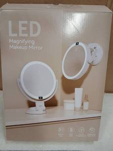 lot 24359 image: LED Magnifying Makeup Mirror with Suction Cup and Adjustable Stand - Retail $25