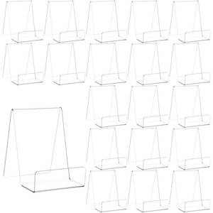 lot 24372 image: Afcabakila 20 Pack Acrylic Book Display Stand, 4 Inch Clear Easel Stand, Thickened Transparent Book Tablet Holder for Displaying Books, Pictures, Tablets, CDs, Artworks, Newspaper, Magazines - Retail $20