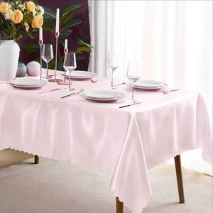 lot 30429 image: KKJIAF 1 Pack Pink Satin Tablecloth 58 x 102 Rectangle Bright Silky Smooth Satin Table Cover for Wedding Party Banquet Decoration - Retail $8