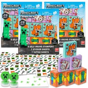 lot 30430 image: Minecraft Party Favors Bulk Set  Bundle with 60 Pieces Minecraft Favor Boxes with Stickers, Tattoos and Stampers for Kids Birthday Party  Classroom Prize Boxes - Retail $18