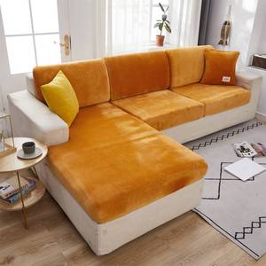 lot 30436 image: MIFXIN Velvet Stretch Couch Cushion Slipcover Sofa Cover 1 Piece Universal Elastic Wear-Resistant Sofa Seat Cover Couch Furniture Protector (Orange, Plus Size 2-Seater) - Retail $24