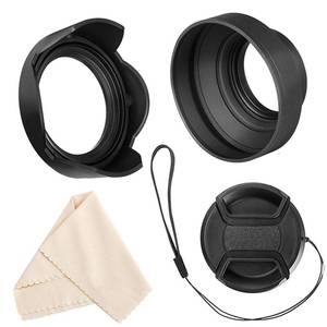 lot 30442 image: 49mm Lens Hood Set Lens Shade Compatible with Canon EF 50mm f1.8 STM Lens Replaces Canon ES-68 Hood, Collapsible Rubber Lens Hood  Reversible Tulip Flower Lens Hood  Center Pinch Lens Cap - Retail $10