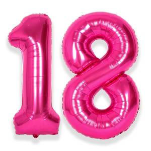 lot 30461 image: SUWEN 40 Inch Hot Pink Large 18 Number Balloons Big Foil Helium Number Balloons 0-9 Jumbo Happy 18th Mylar Birthday Party Decorations for Girl or Women 81 Anniversary Party Supplies - Retail $7
