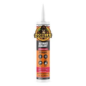 lot 30467 image: Gorilla Ultimate Sealant Kitchen & Bath Caulk, Paintable & Waterproof, 9 oz Cartridge, White - Retail $13