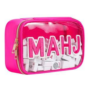 lot 30477 image: RSRSLEII Waterproof Empty Mahjong Tiles Bag,Suitable for 1.2 (30mm) Standard Size American Mahjong Tiles,Clear Embroidery Letters Mahjong Tile Bag with Zipper,PVC Mahjong Case,Case Only (03Rose Red) - Retail $16