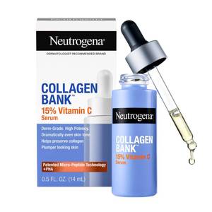 lot 30479 image: Neutrogena Collagen Bank 15% Vitamin C Face Serum, Vitamin C Serum for Face Helps Build Collagen for Glowing, Plumper Looking Skin, Uneven Skin Tone Treatment, Fragrance Free, 0.5 fl. oz - Retail $15