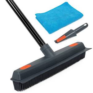 lot 30491 image: MAVRIZ Pet Hair Removal Broom on Carpet, Rubber Broom for Hardwood Floor - Fur Remover Broom with Squeegee - Retail $16