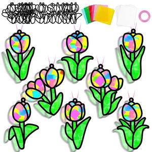 lot 30493 image: Lonfliness 32 Sets Spring Tulip Suncatchers Craft Kit DIY Window Stained Glass Effect Colorful Tulip Paper Crafts Home School Classroom Decoration Birthday Gift Creative Art Project & Activity Game - Retail $10