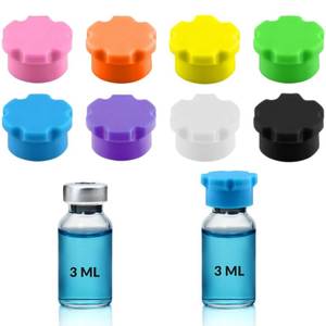 lot 30502 image: 3ml Glass Vial Caps, Peptide Vial Caps, Silicone Protective Caps for 1ml 2ml 3ml Glass Vials, Reusable Vial Covers for Peptide Storage and Vial Boxes (8Pcs  8Colors) - Retail $4