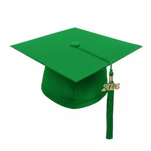 lot 30813 image: CLERKMANS Emeral Green Graduation Cap with Emerald Green Tassel Includes 2026 Date Drop - 6 Hang Loop - One Size Fits All - Retail $7