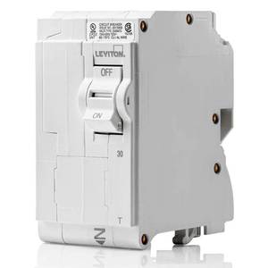 lot 30829 image: Leviton LB230-T 30A 2-Pole Plug-On Standard Branch Circuit Breaker, Thermal Magnetic, 120240 VAC, White - Retail $20