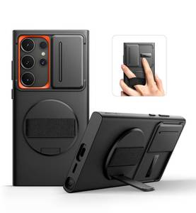 lot 30853 image: SURITCH for Samsung Galaxy S24 Ultra Case with 360° Rotatable Hand Strap Phone Grip & Invisible Kickstand & Slide Camera Cover, Rugged Shockproof Protective Cover for S24 Ultra -Black - Retail $27
