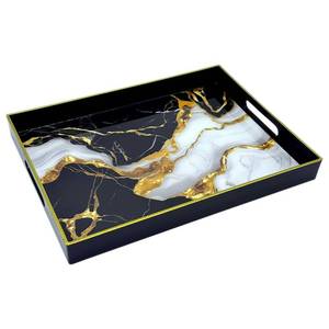 lot 61906 image: PDUHKO Serving Tray with Handles, 15.7  11.8 inches, Plastic Ottoman Tray with Exquisite Paintings, Trays for Coffee Table.  See pic - Retail $20