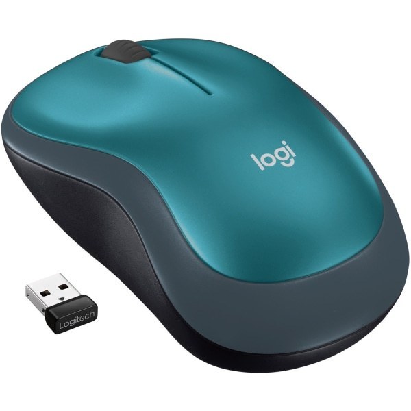 lot 57052 image: Logitech M185 Wireless Mouse  2.4GHz with USB Mini Receiver  Ambidextrous  Blue - Retail $15