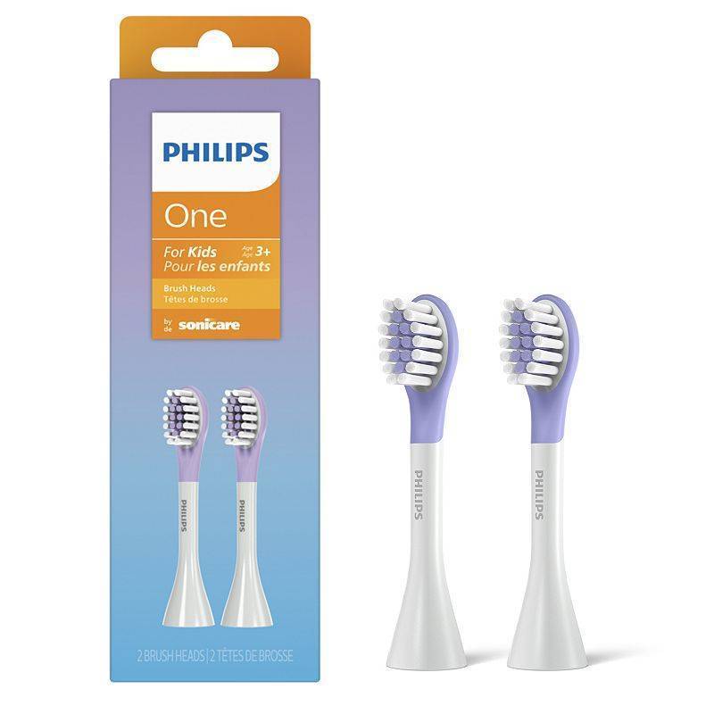 lot 57067 image: Philips Sonicare One for Kids Oral Care Refill - Purple - 2pk Plastic & Nylon Replacement Heads, 2 Count - Retail $15
