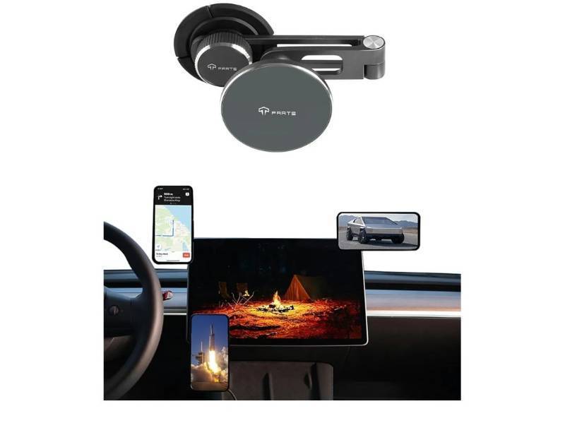 lot 57076 image: Foldable Magnetic Car Cellphone Mount, Hidden Design for Tesla Model 3YXS, Compatible with iPhone 16, 15, 14, 13, 12, Mag Safe Cases - Retail $25